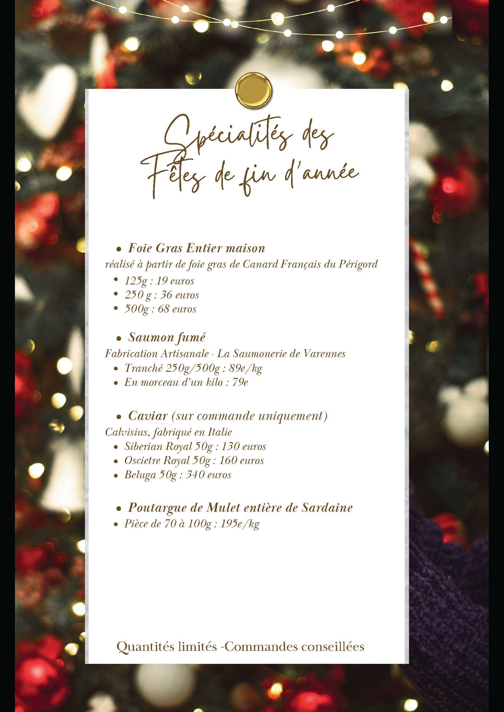 Spécialités des fetes de fin d'année 2025
